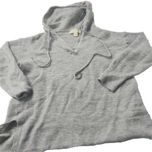 Sweaters - Cashmere Light Gray Hooded V-Neck Sweater